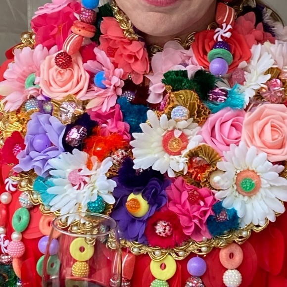 Handmade Candy/Flower Vest For Costume Party with gloves, earrings and barret - Picture 3 of 9